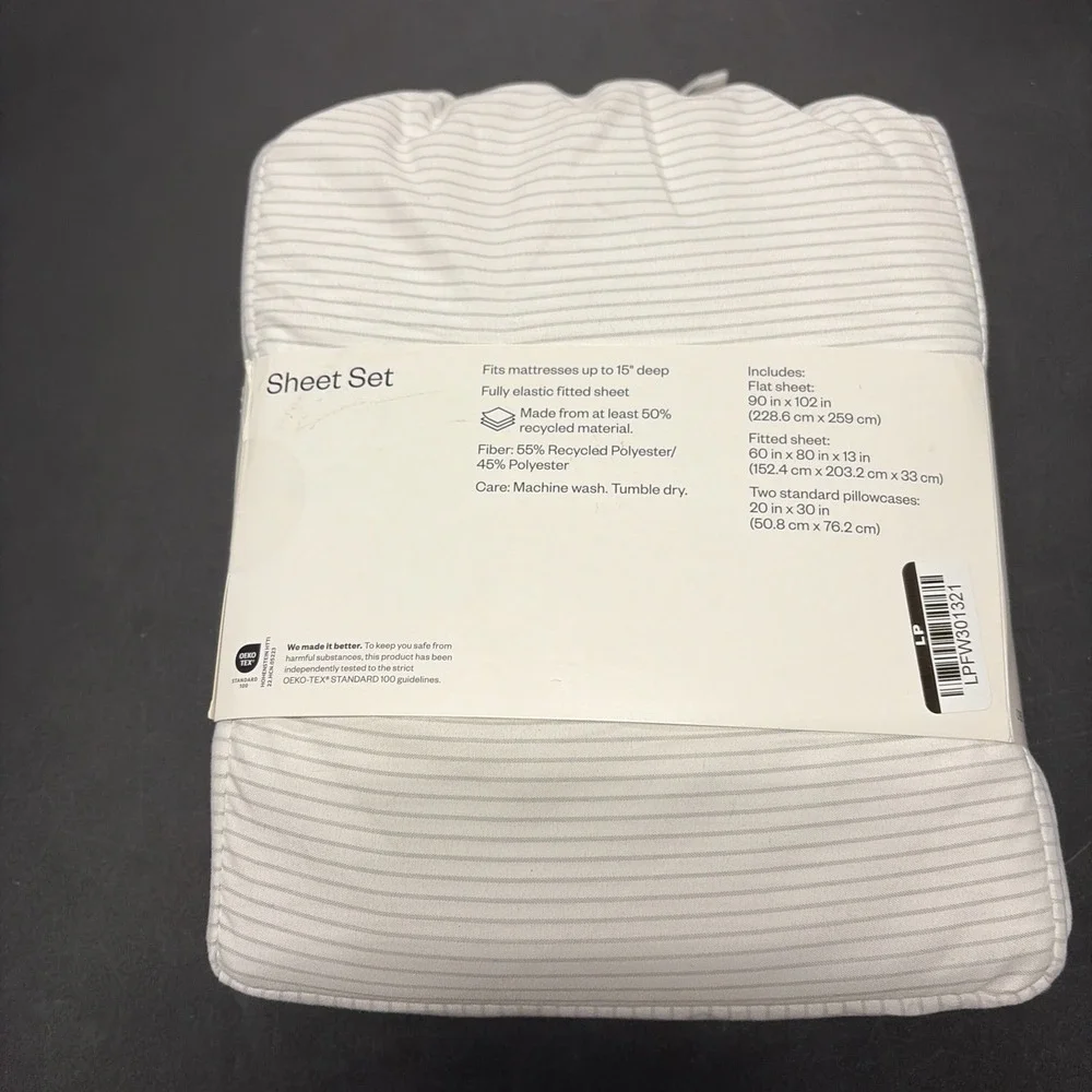 Cotton Microfiber 4 Piece Sheet Set - Room Essentials Gray Strip- Queen 20625